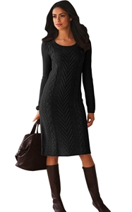 BY27772-2 Black Womens Hand Knitted Sweater Dress